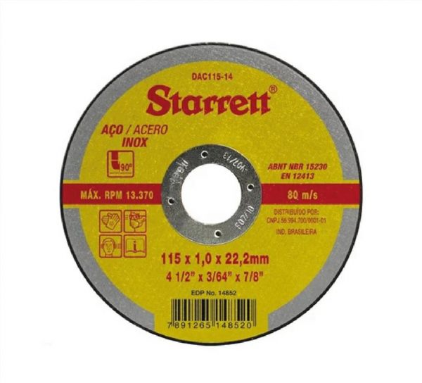 DISCO CORTE INOX 41/2X1MMX22MM STARRET DAC115