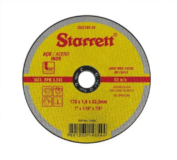 DISCO CORTE INOX 7X1.6MMX22MM STARRET DAC180-