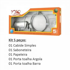 KIT BANHEIRO 5PC ACRILICO CROMADO CRISTAL RIO