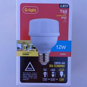 LAMPADA LED T60 12W IP65 3000K 220V DIMERIZAVEL GLIGHT